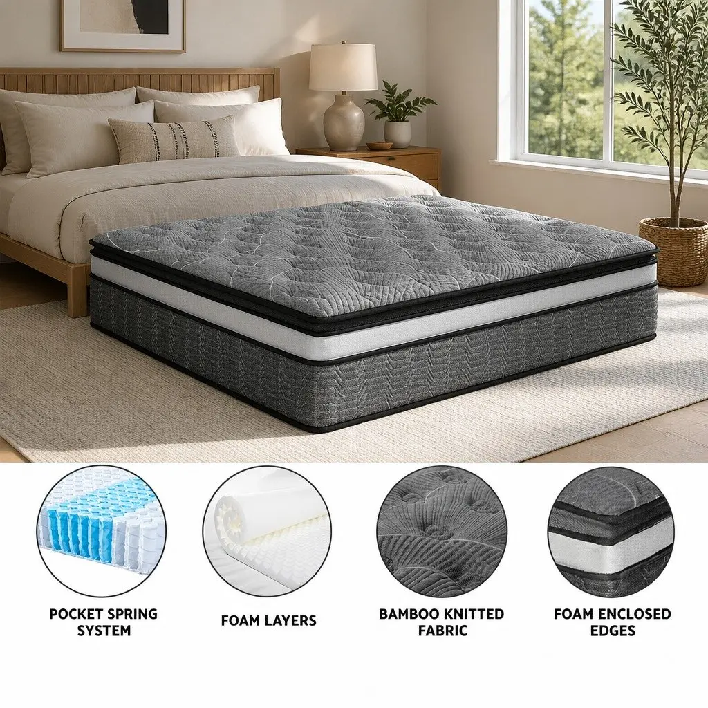 King Size Mattress with 34cm Double Layer Pocket Springs