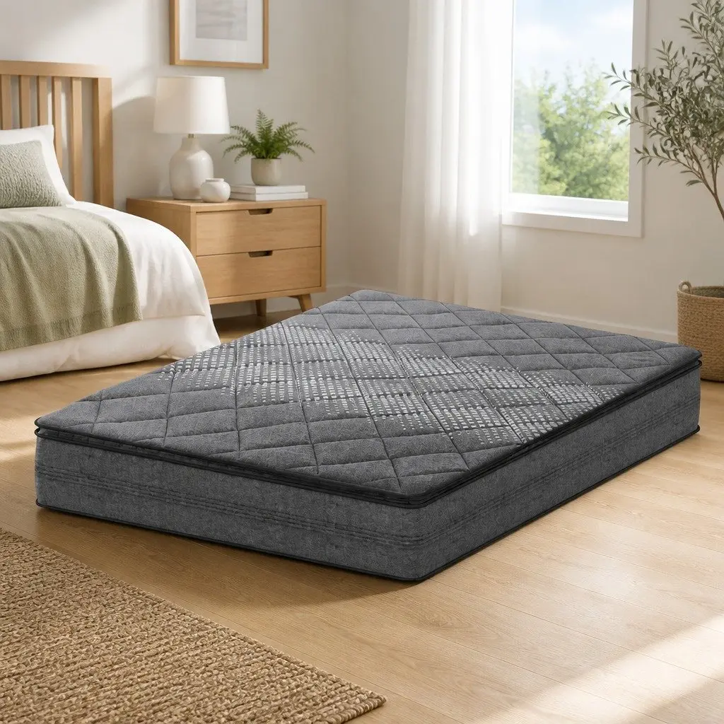 Queen Mattress Pillow Top 18cm Medium Firm Grey