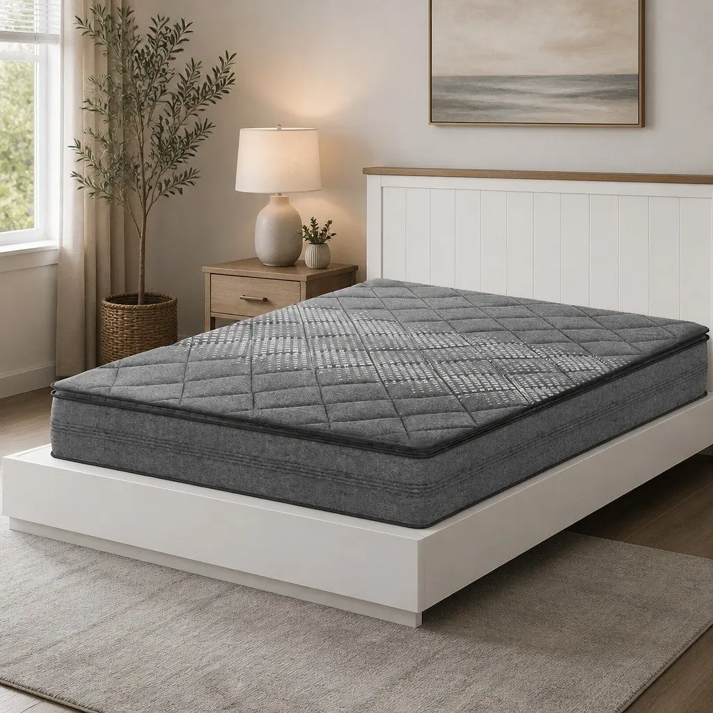 Single Mattress Pillow Top 18cm Medium Firm Grey Quilted Coil Support