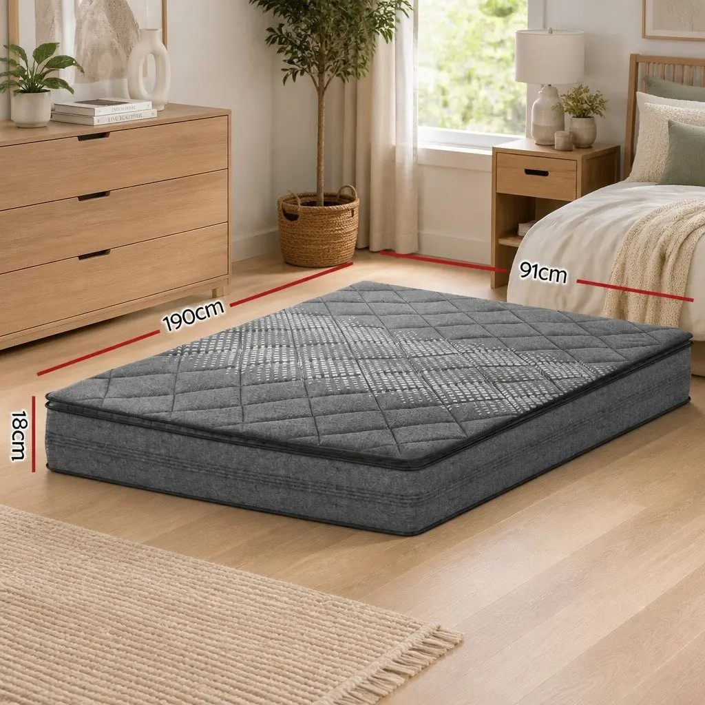 Single Mattress Pillow Top 18cm Medium Firm Grey Quilted Coil Support