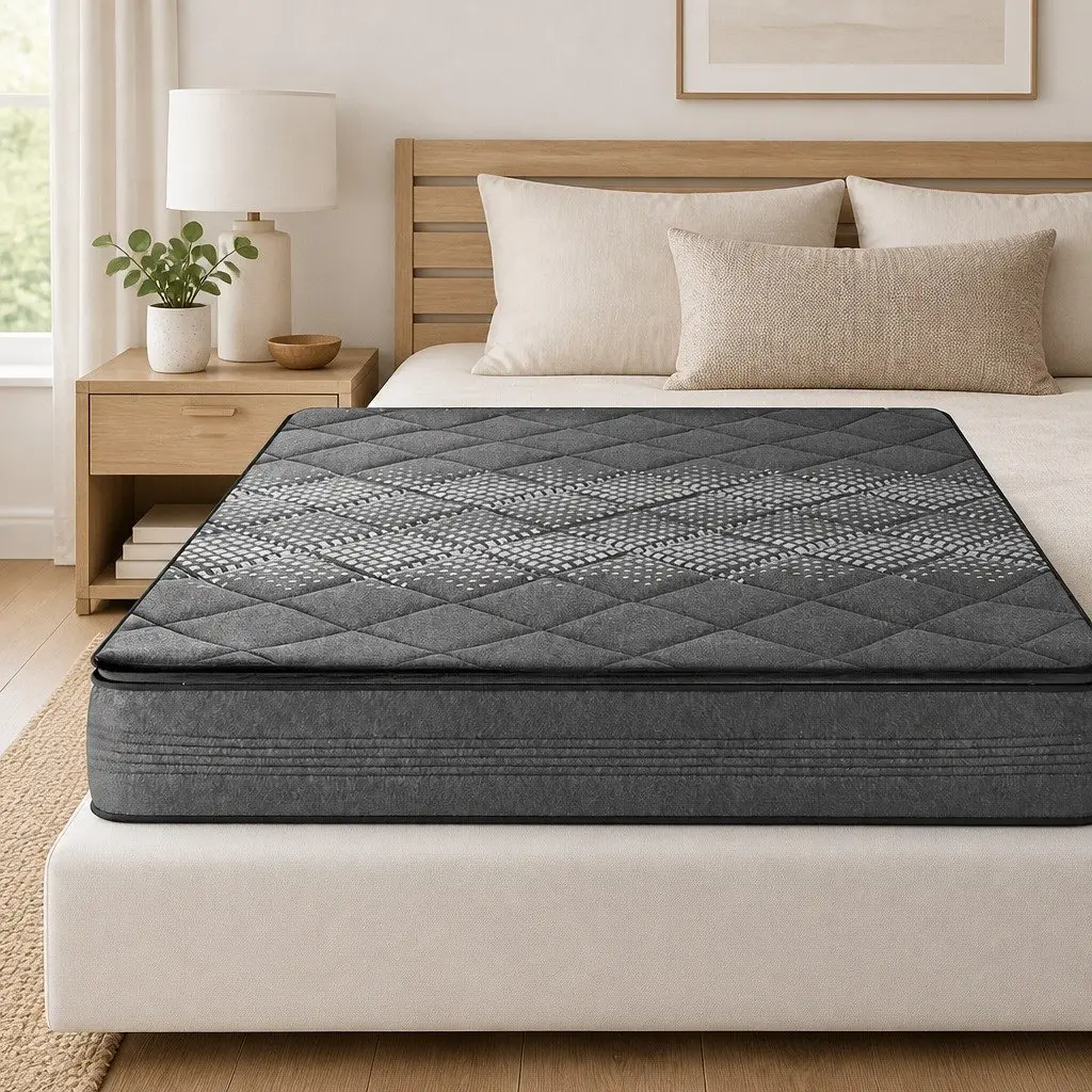 Single Mattress Pillow Top 18cm Medium Firm Grey Quilted Coil Support