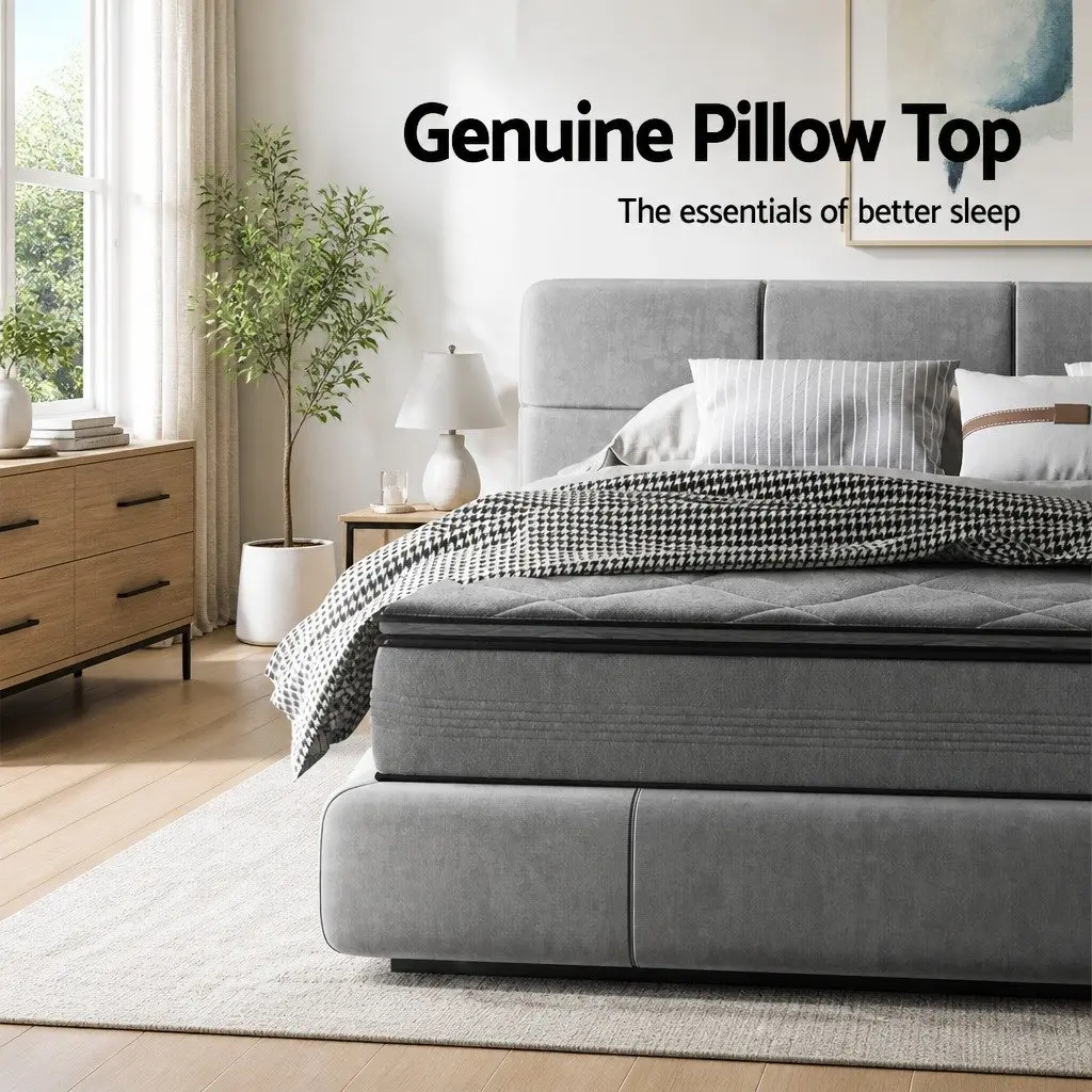 Single Mattress Pillow Top 18cm Medium Firm Grey Quilted Coil Support