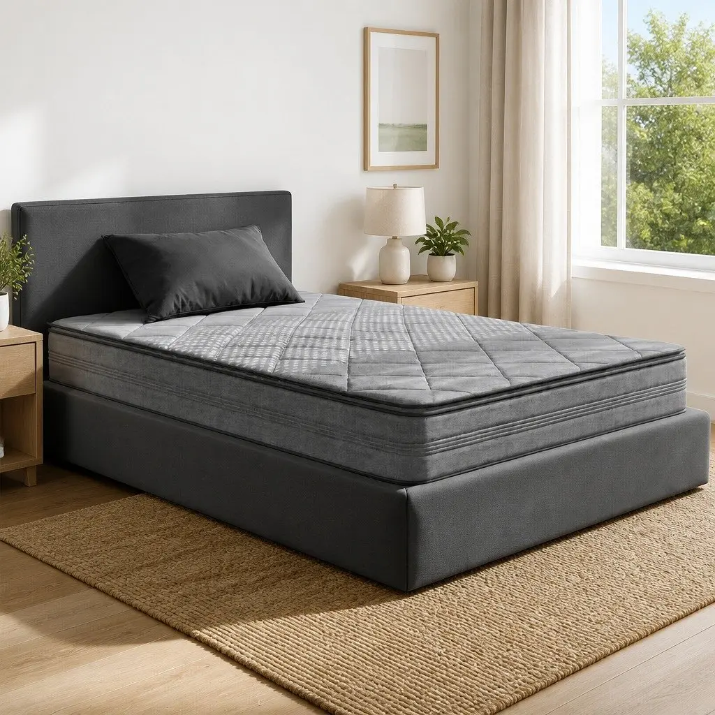 King Single Mattress 18cm Pillow Top Medium Firm Support Coil System Grey