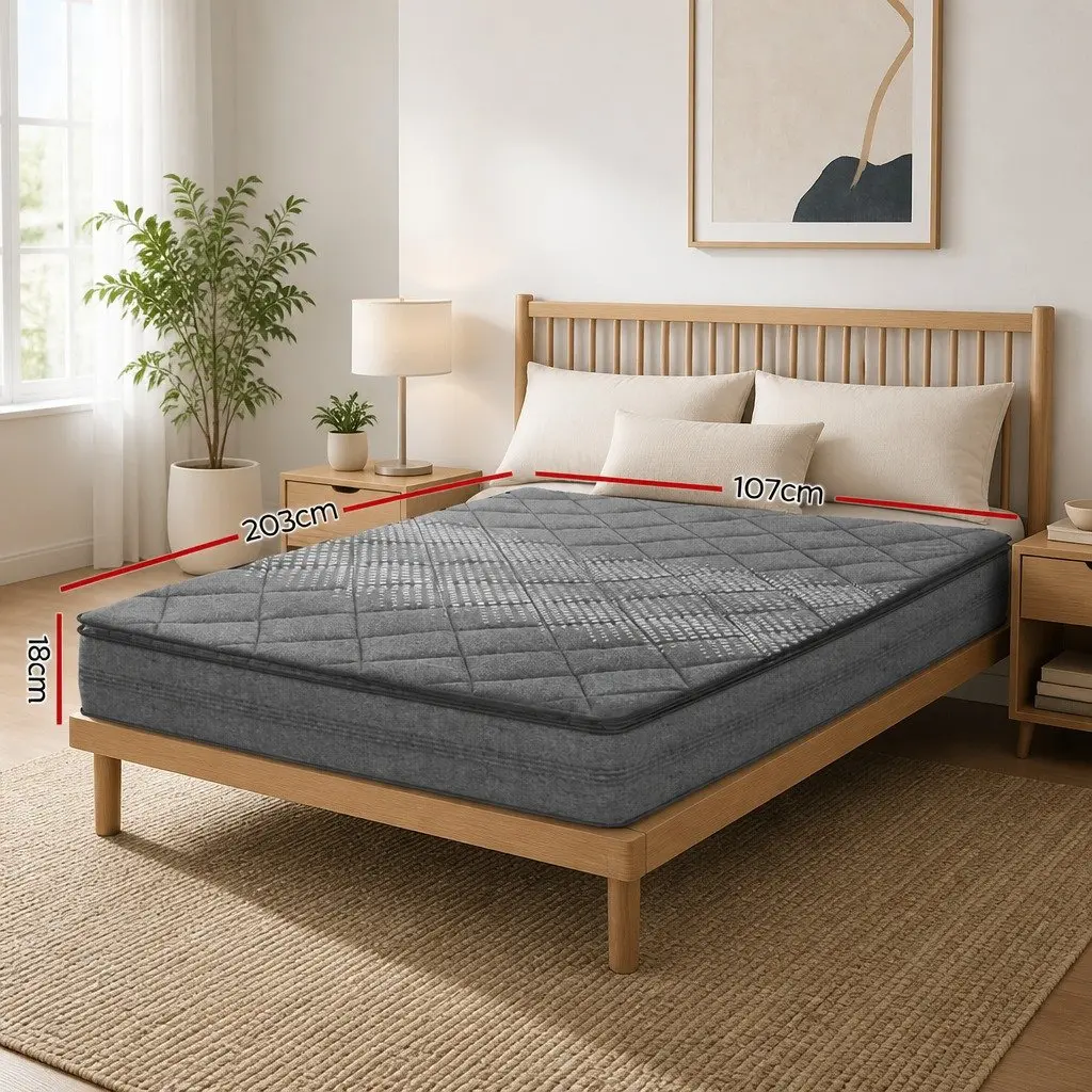King Single Mattress 18cm Pillow Top Medium Firm Support Coil System Grey