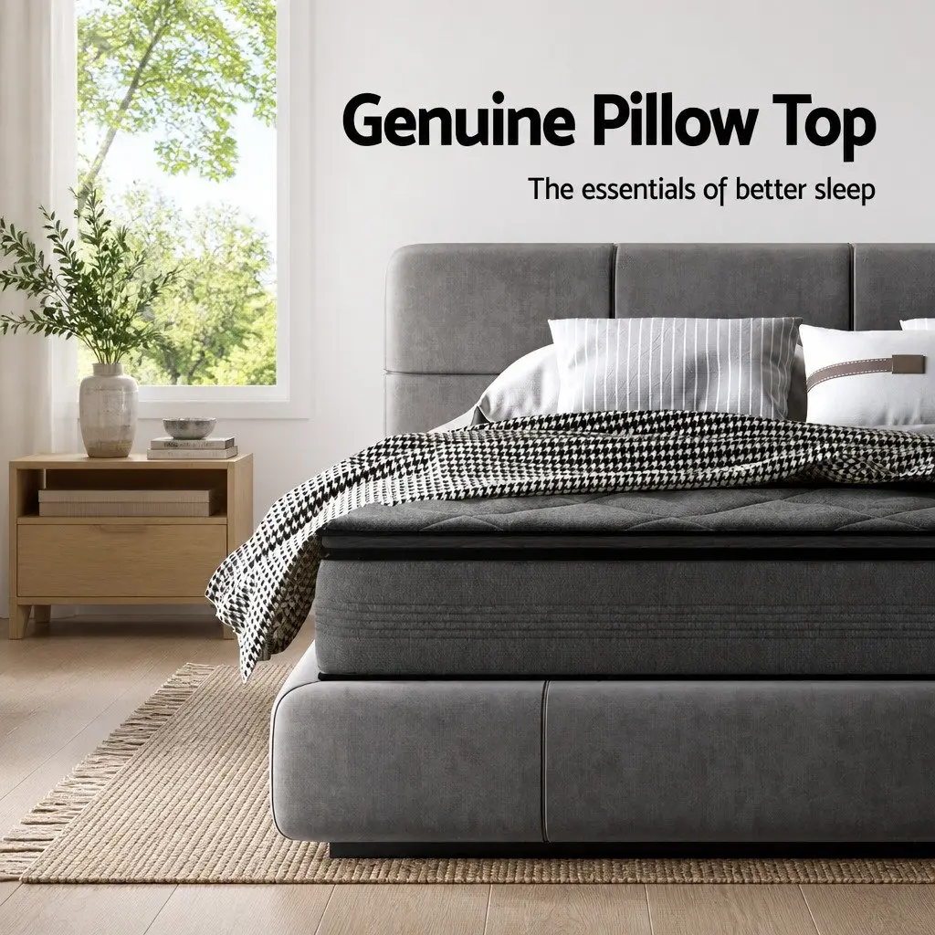 King Single Mattress 18cm Pillow Top Medium Firm Support Coil System Grey