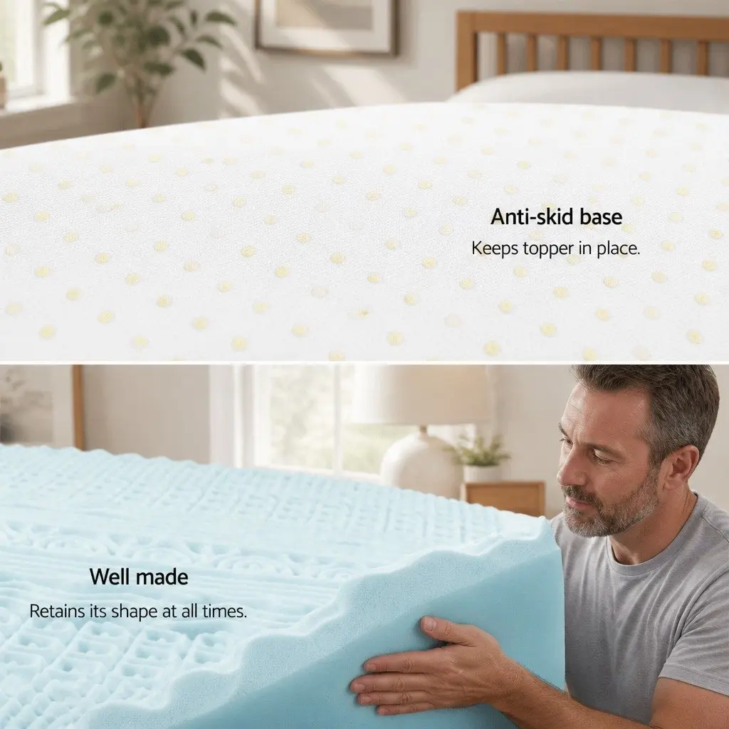 Memory Foam Mattress Topper Visco Elastic 8cm Queen Blue 11-Zone Contoured Support