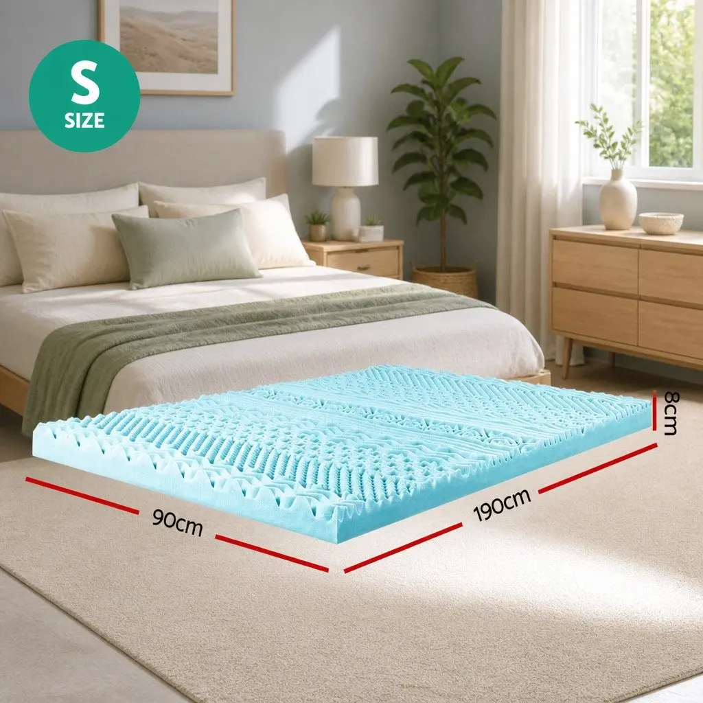 Memory Foam Mattress Topper 8cm Single Blue