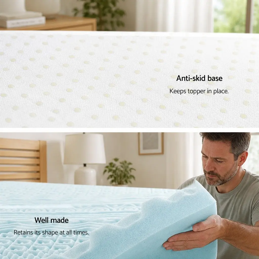 Memory Foam Mattress Topper 8cm Single Blue