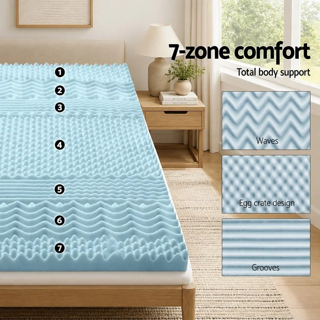 Memory Foam Mattress Topper 7-Zone King Size 5cm Thick Comfort Support Layer