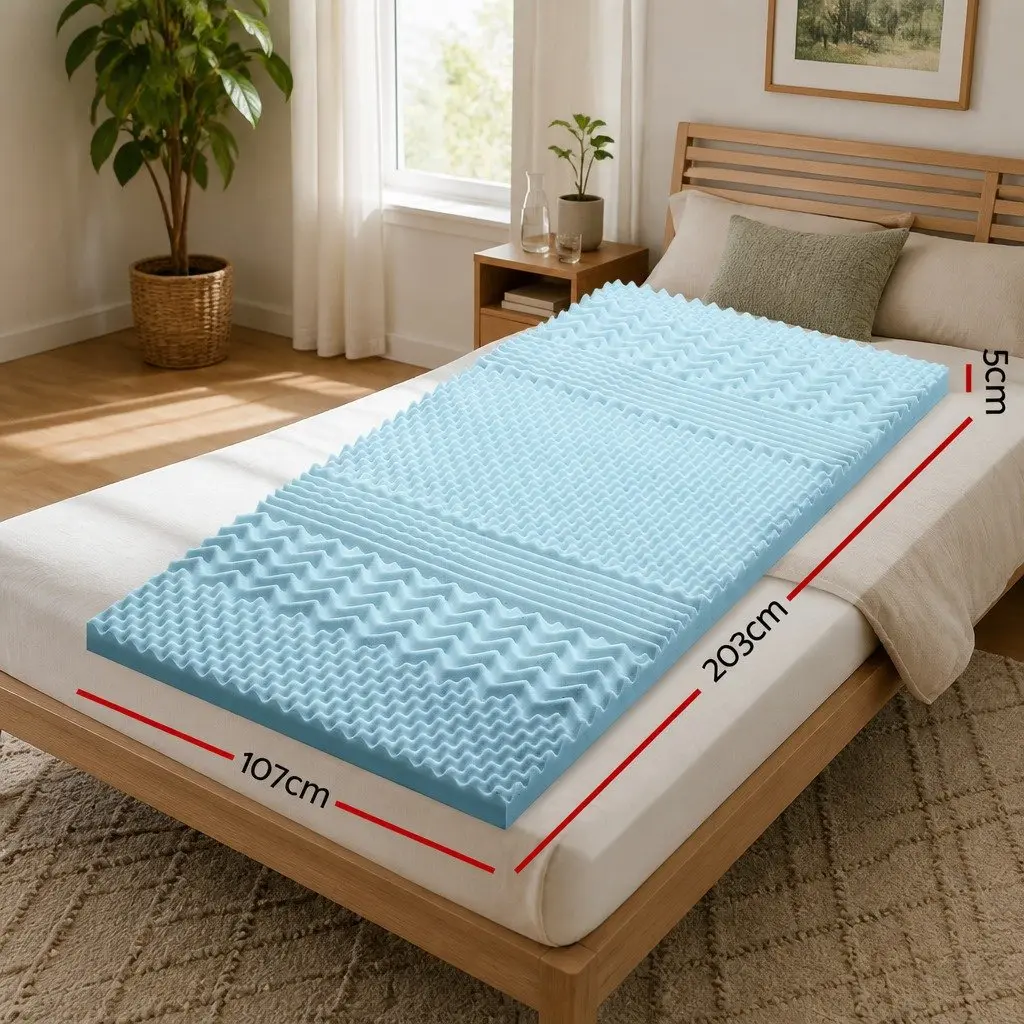 7-Zone King Single Memory Foam Mattress Topper 5cm Blue