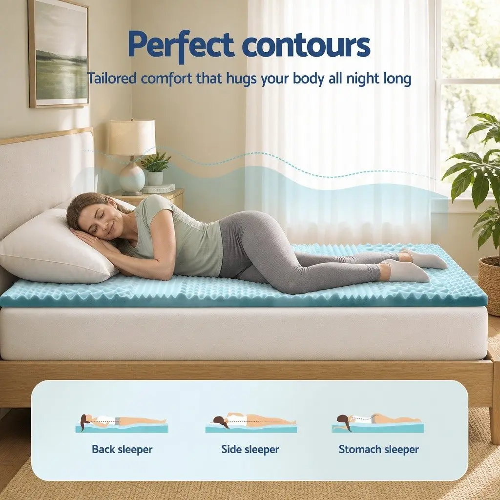 7-Zone King Single Memory Foam Mattress Topper 5cm Blue