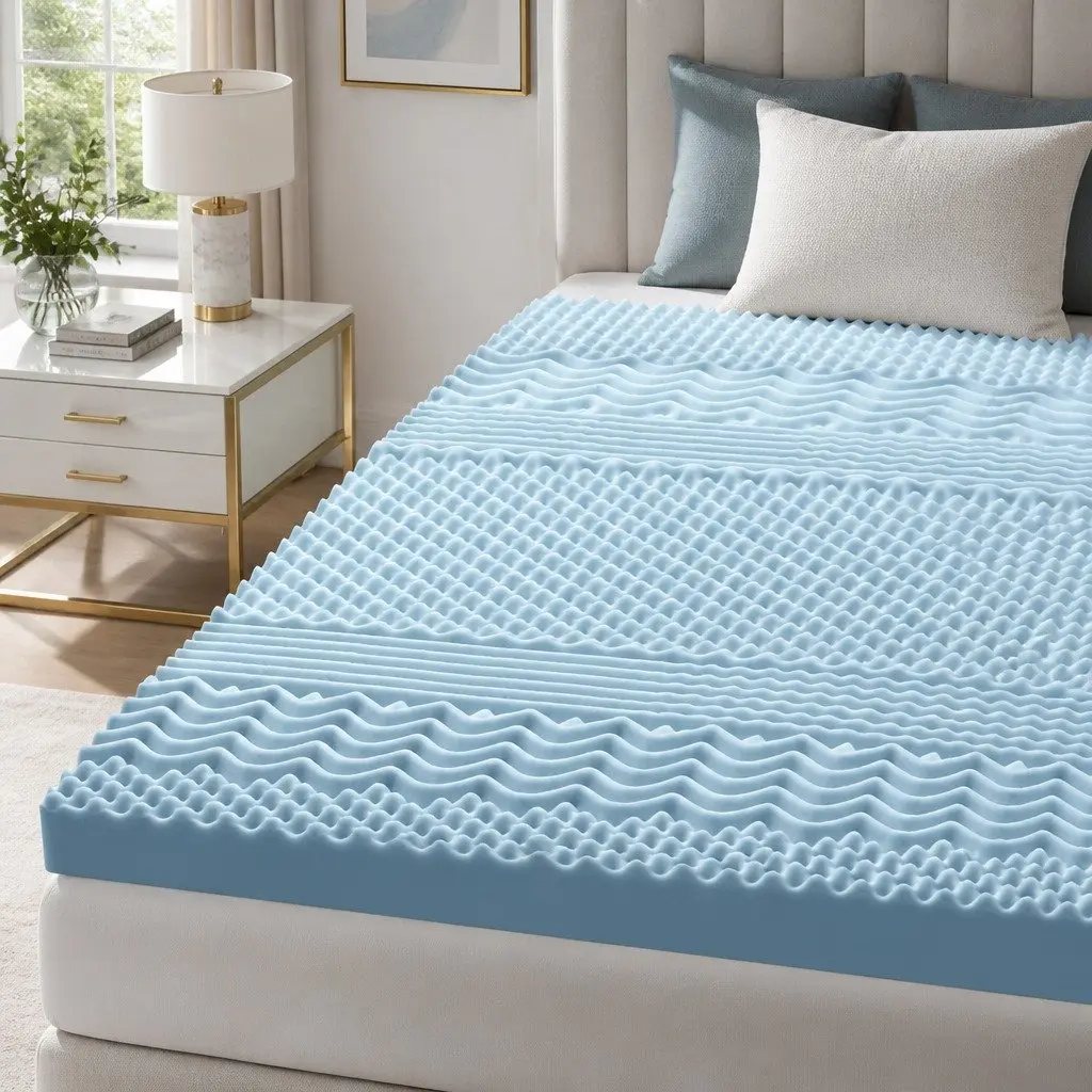 Memory Foam Mattress Topper 8cm King Size White or Blue 7-Zone Contoured Support Comfort