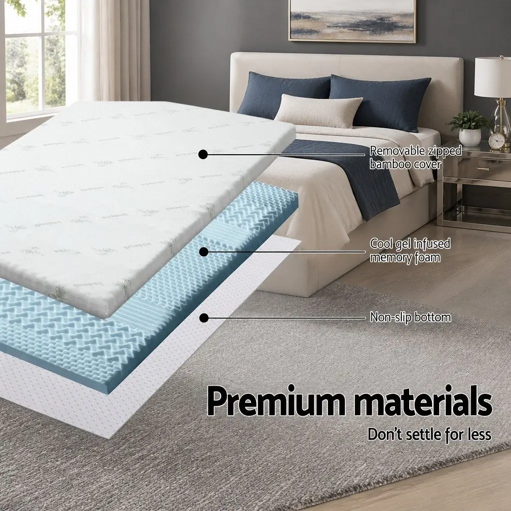 Memory Foam Mattress Topper 8cm King Size White or Blue 7-Zone Contoured Support Comfort