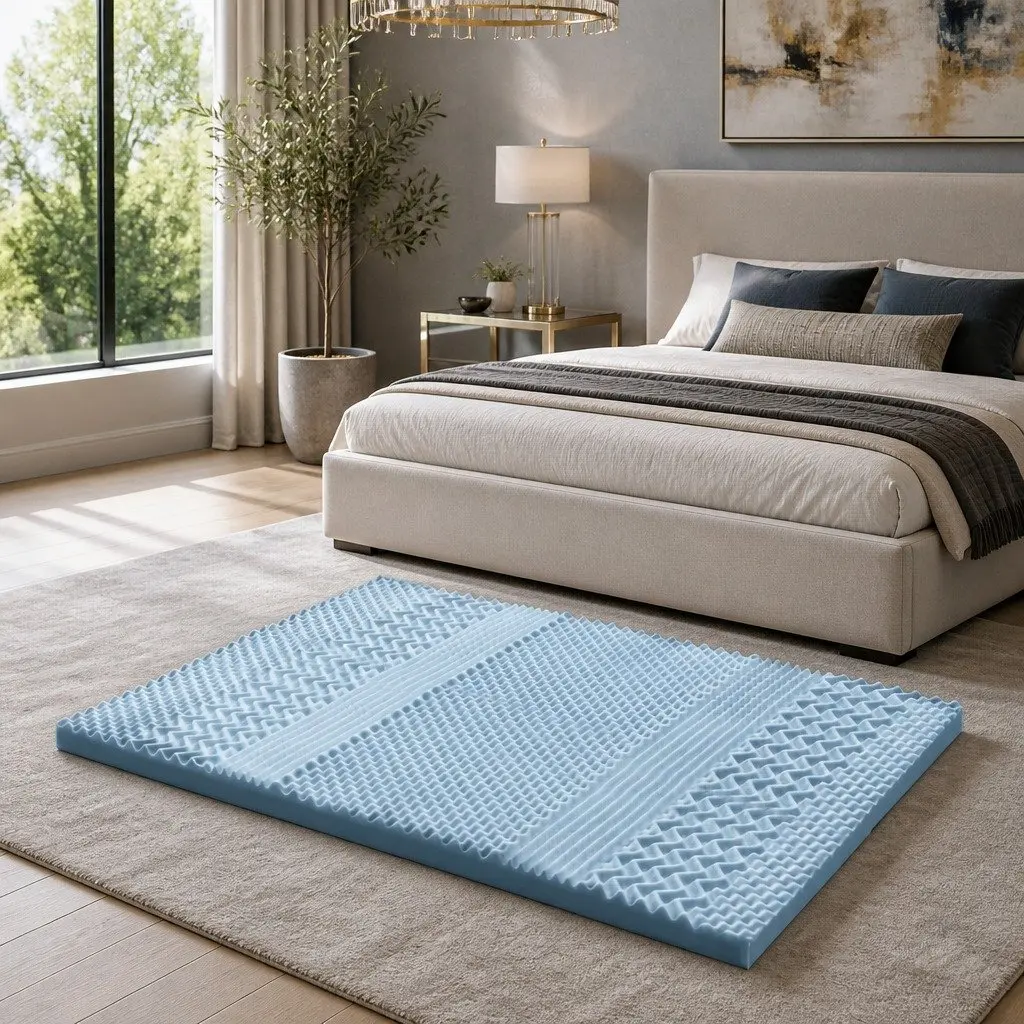 Memory Foam Mattress Topper 8cm King Size White or Blue 7-Zone Contoured Support Comfort