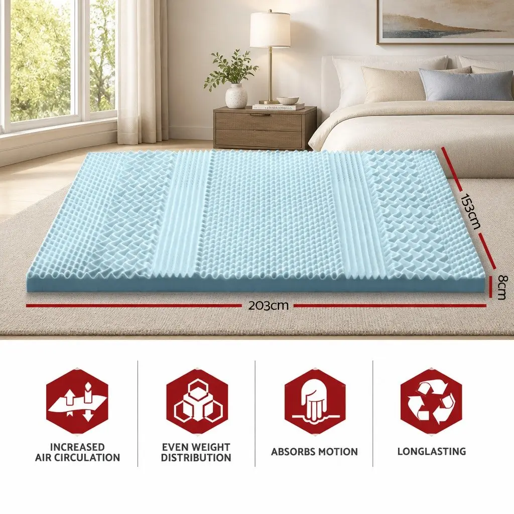 7-Zone Memory Foam Mattress Topper 8cm Queen