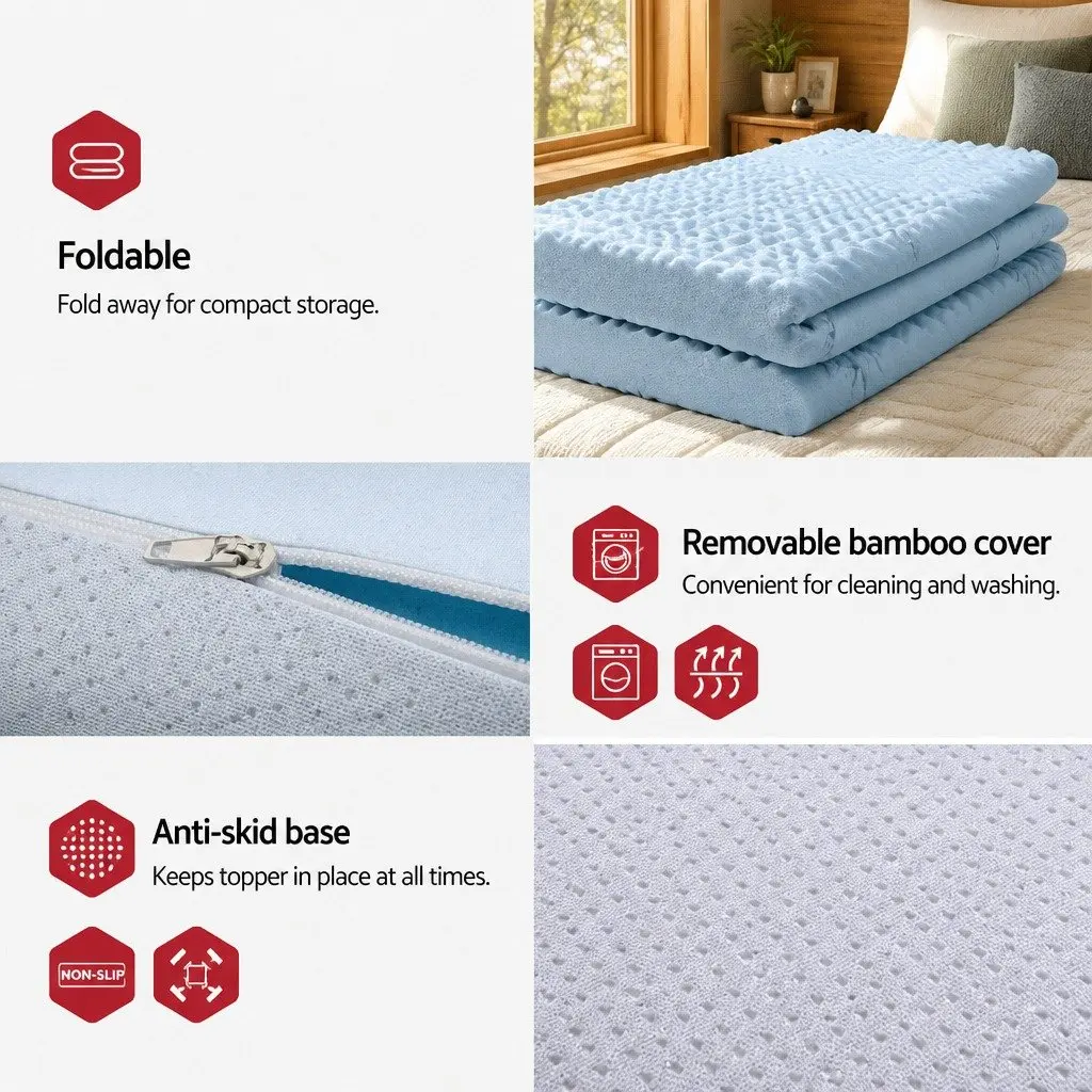 Memory Foam Mattress Topper Single 8cm 7-Zone Contoured Support Breathable