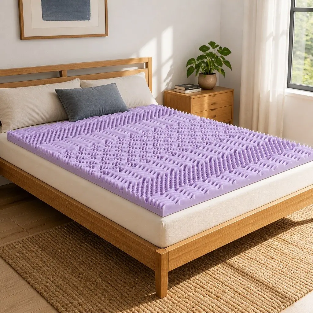 Lavender Bamboo 8cm Memory Foam Mattress Topper Double Bed