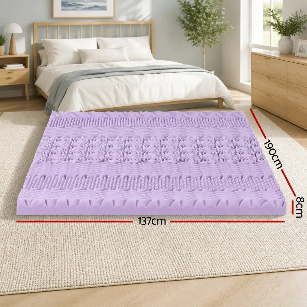 Lavender Bamboo 8cm Memory Foam Mattress Topper Double Bed
