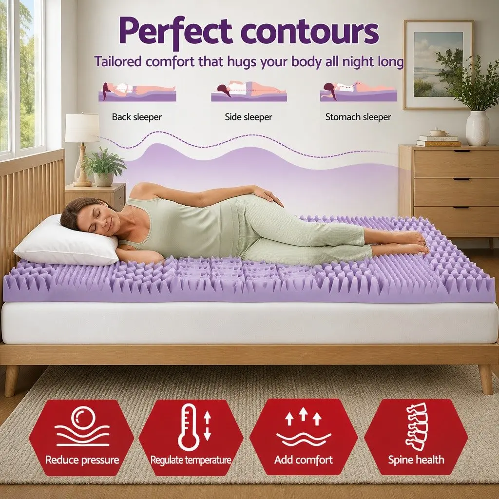 Lavender Bamboo 8cm Memory Foam Mattress Topper Double Bed