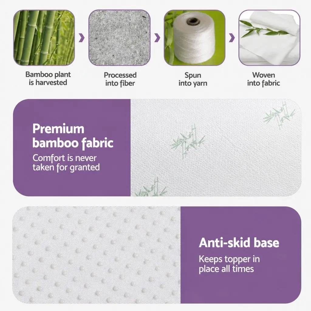 Lavender Bamboo 8cm Memory Foam Mattress Topper Double Bed