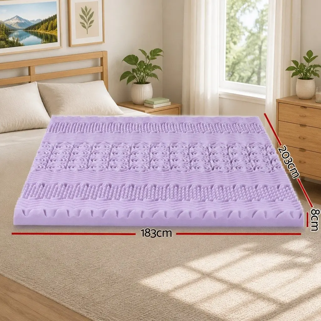 Memory Foam Mattress Topper 8cm King Lavender Bamboo Cover