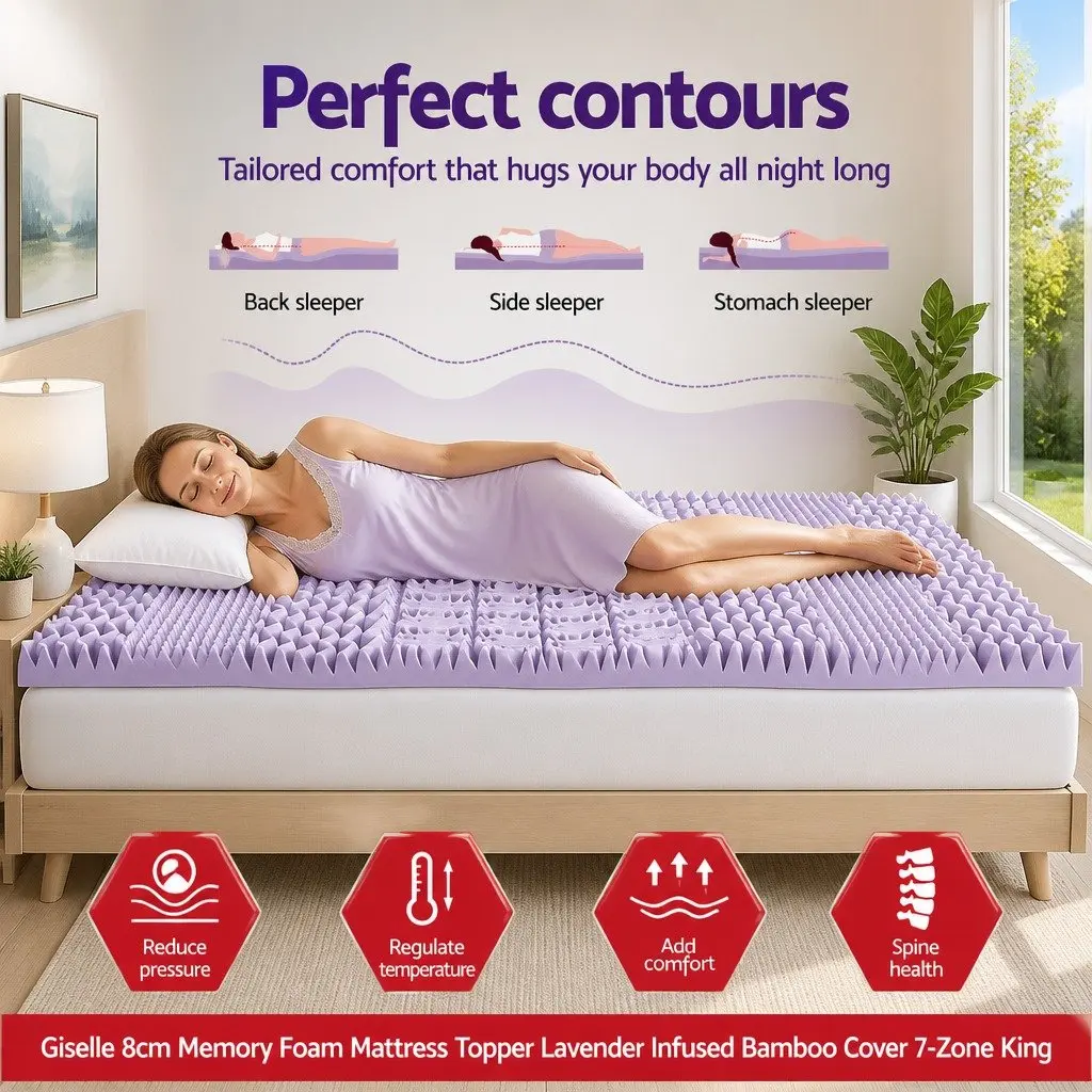 Memory Foam Mattress Topper 8cm King Lavender Bamboo Cover