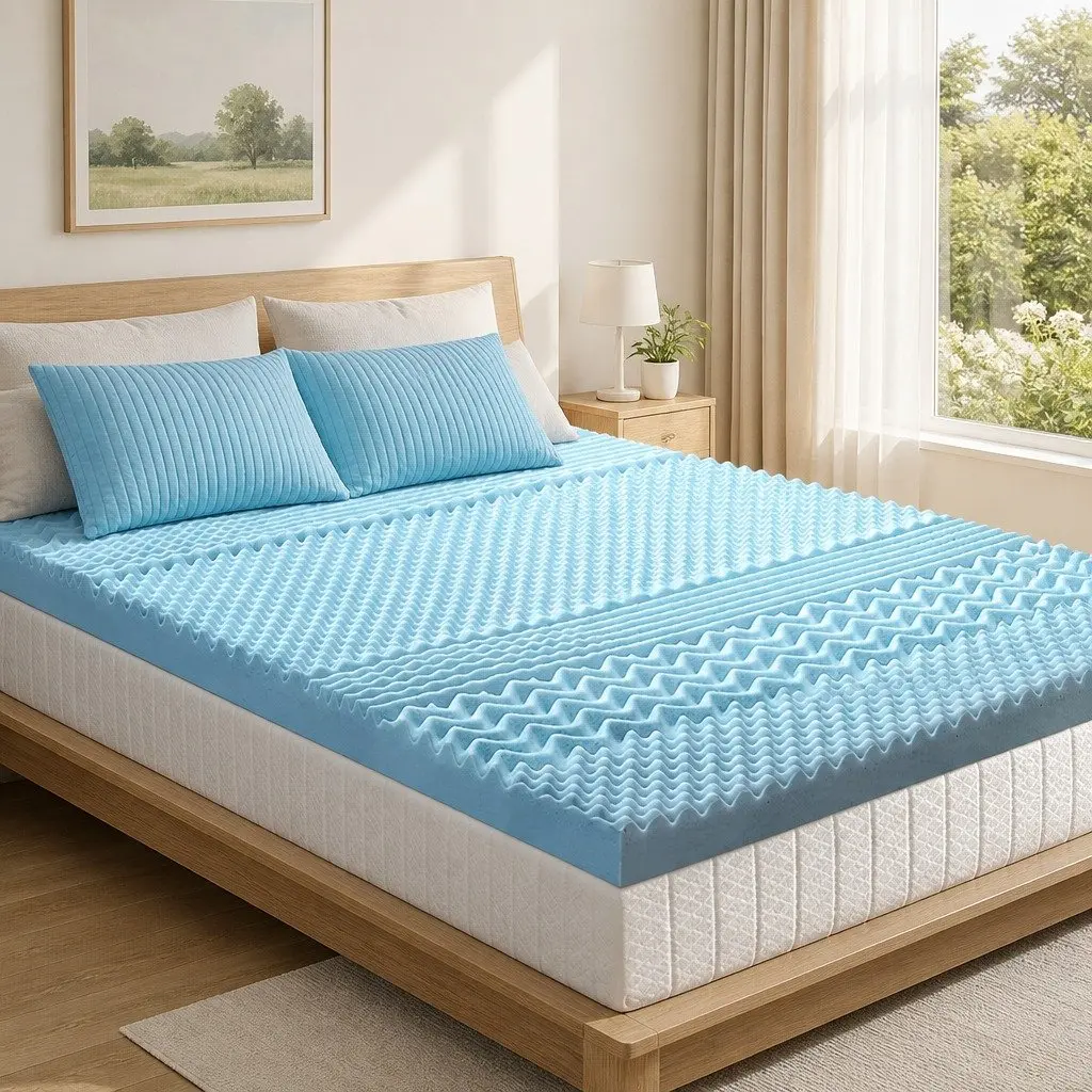 Memory Foam Mattress Topper 8cm King Single Blue Bamboo Cover