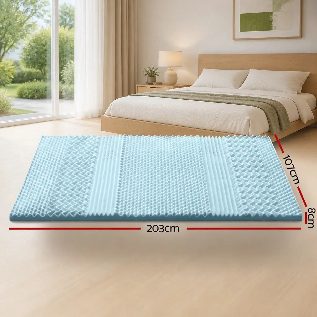 Memory Foam Mattress Topper 8cm King Single Blue Bamboo Cover