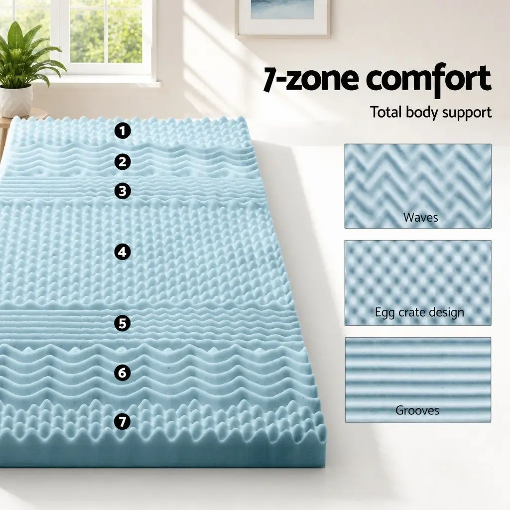 Memory Foam Mattress Topper 8cm King Single Blue Bamboo Cover