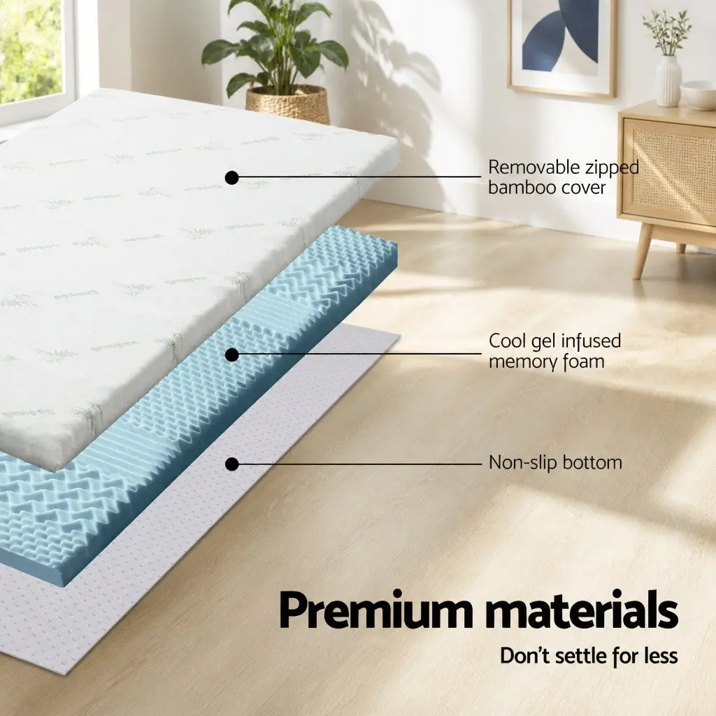 Memory Foam Mattress Topper 8cm King Single Blue Bamboo Cover