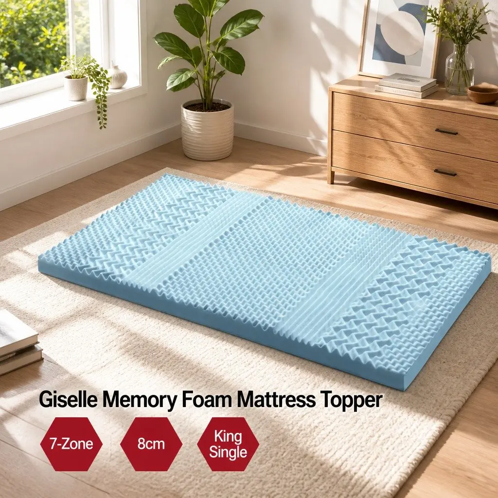 Memory Foam Mattress Topper 8cm King Single Blue Bamboo Cover