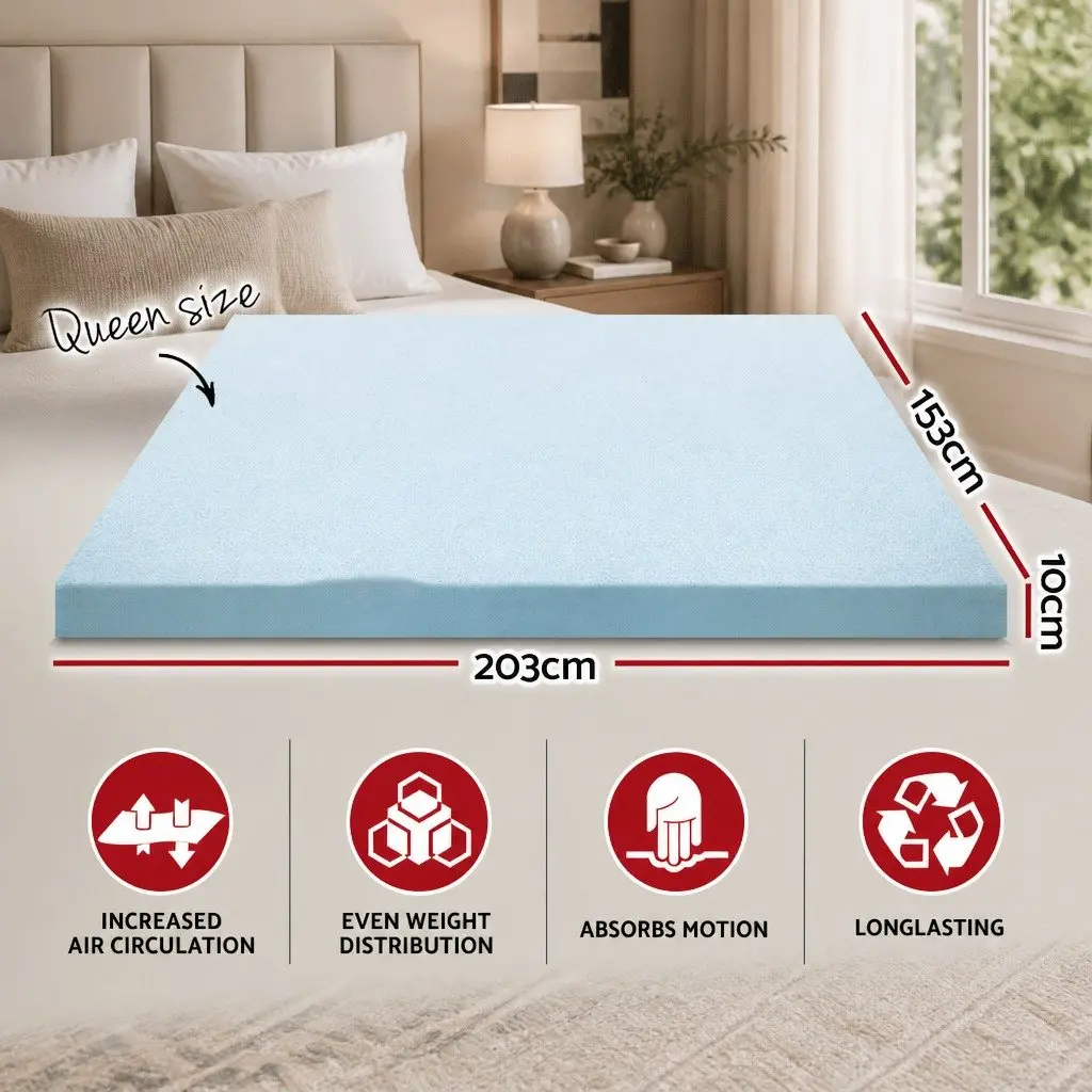 Memory Foam Mattress Topper Gel-Infused Queen 10cm White or Blue