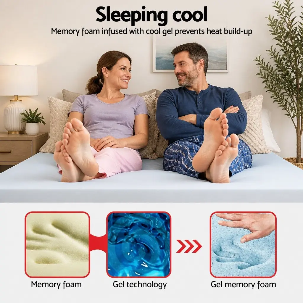 Memory Foam Mattress Topper Gel-Infused Queen 10cm White or Blue