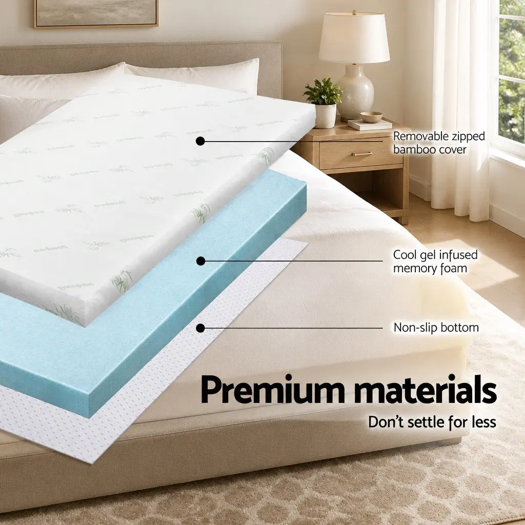 Memory Foam Mattress Topper Gel-Infused Queen 10cm White or Blue