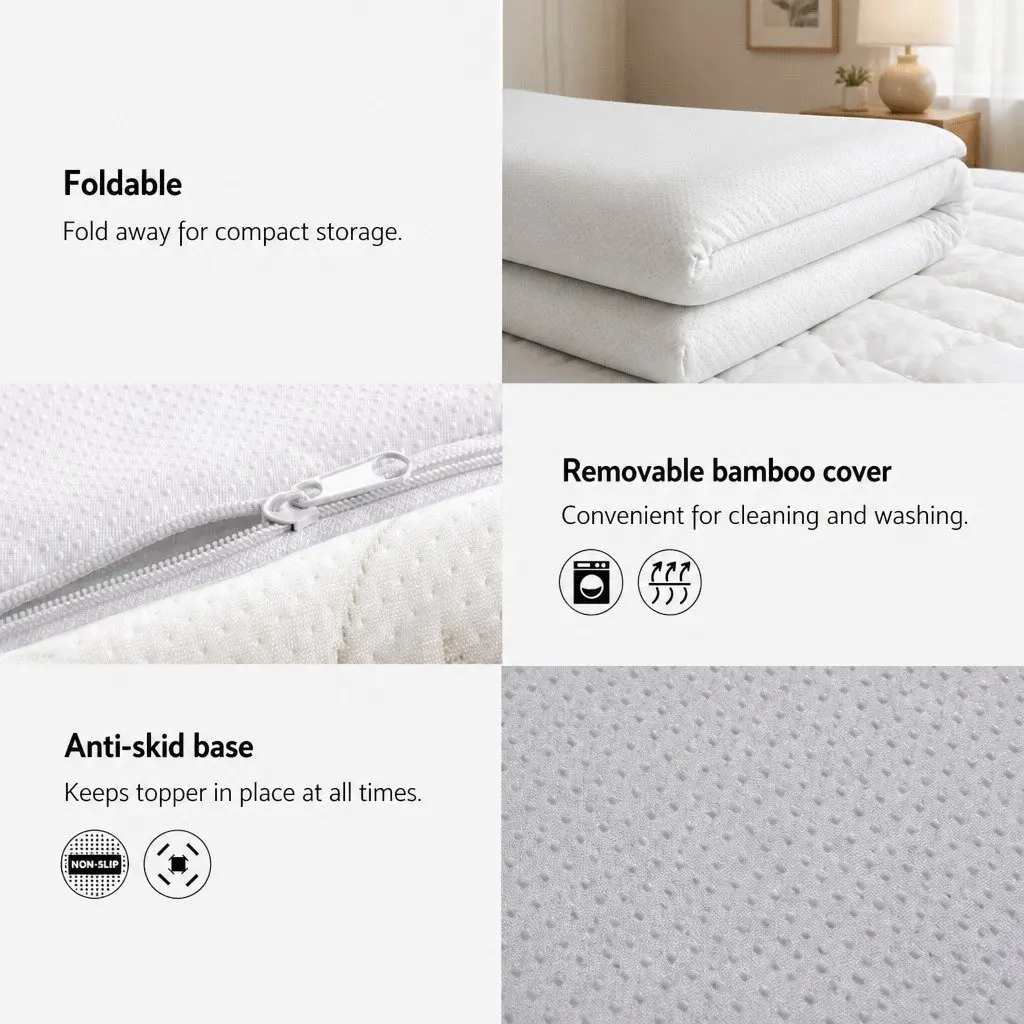 Memory Foam Mattress Topper Gel-Infused Queen 10cm White or Blue