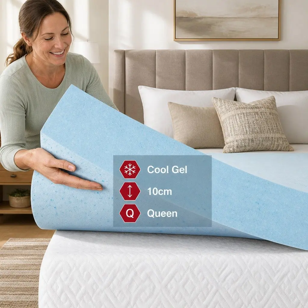Memory Foam Mattress Topper Gel-Infused Queen 10cm White or Blue