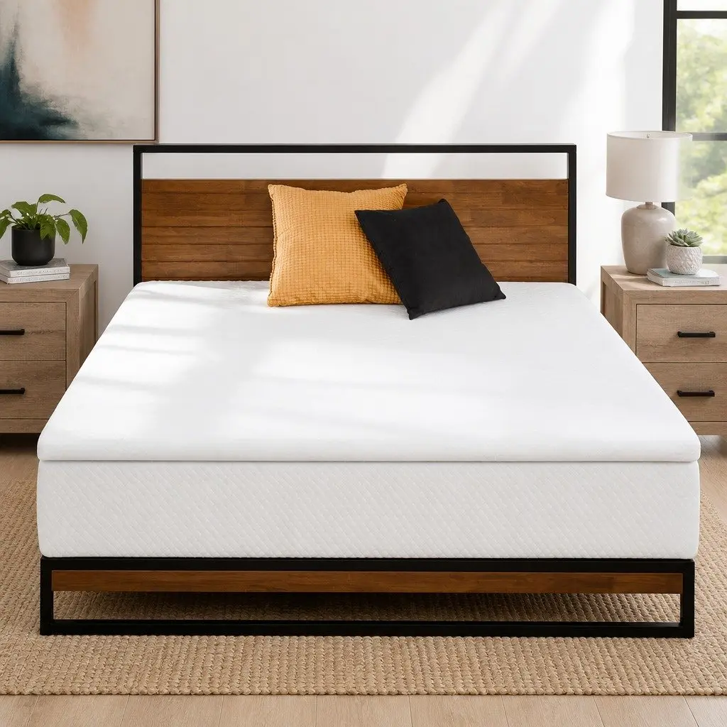 Memory Foam Mattress Topper Gel Infused 10cm Single Bed Bamboo Cover Blue