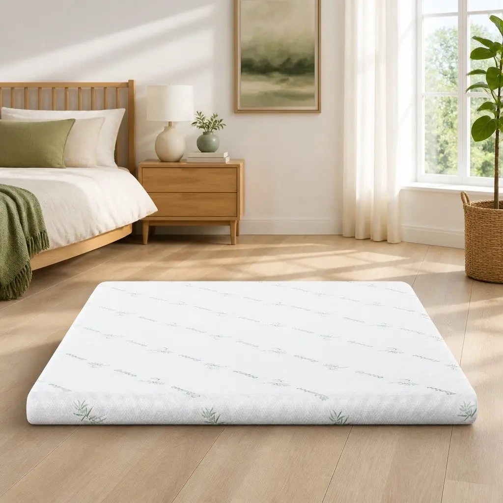 Memory Foam Mattress Topper Gel Infused 10cm Single Bed Bamboo Cover Blue