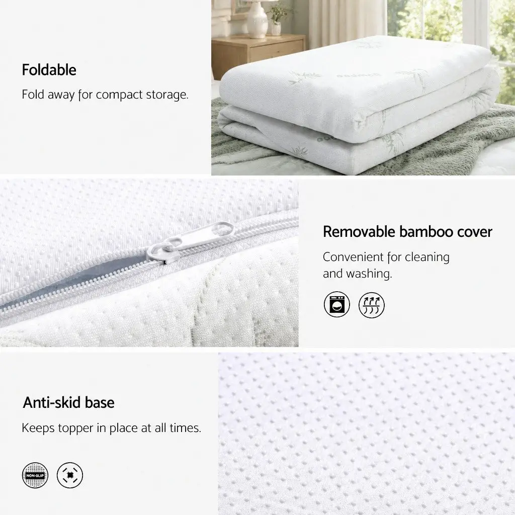 Memory Foam Mattress Topper Gel Infused 10cm Single Bed Bamboo Cover Blue