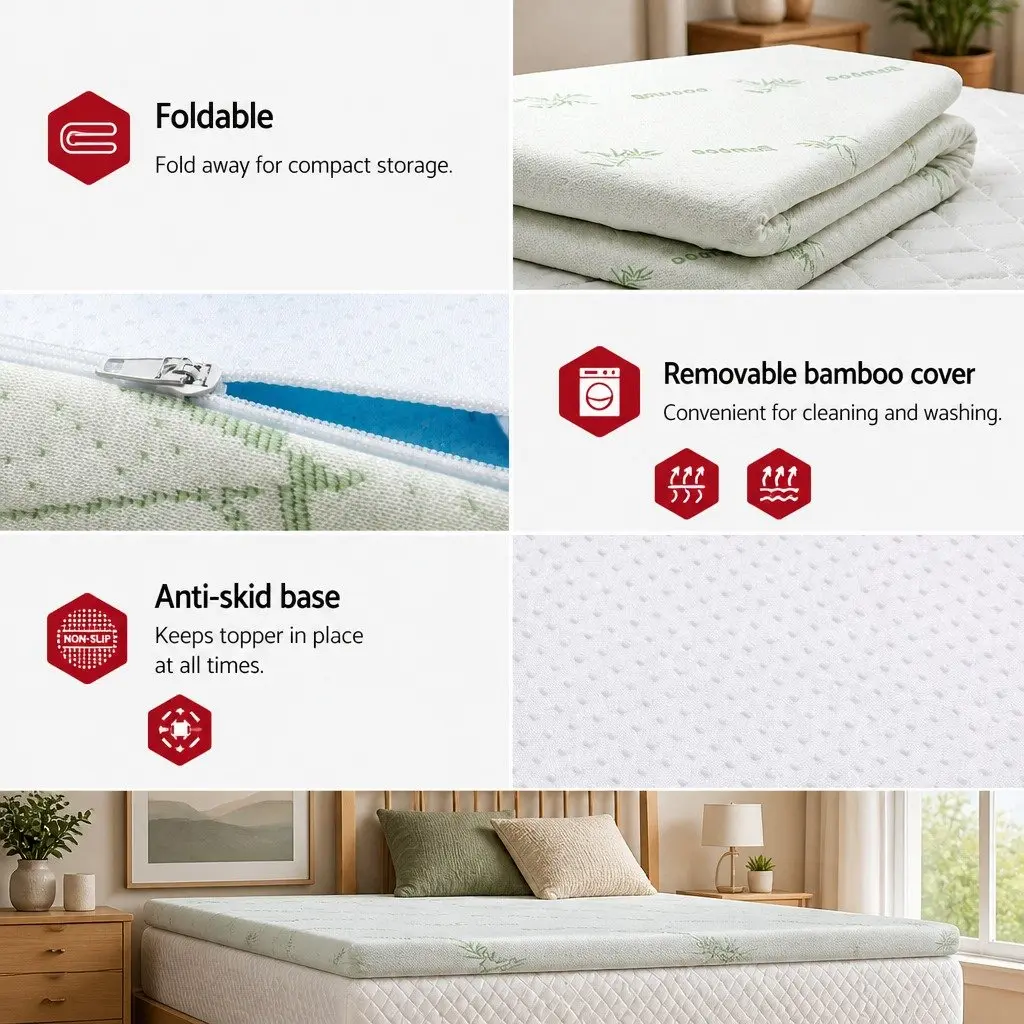 Memory Foam Mattress Topper 5cm Gel Infused King Bamboo White Blue