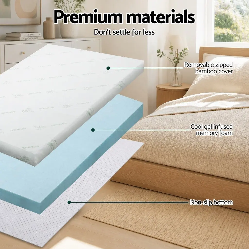 Cool Gel Memory Foam Mattress Topper 5cm King Single