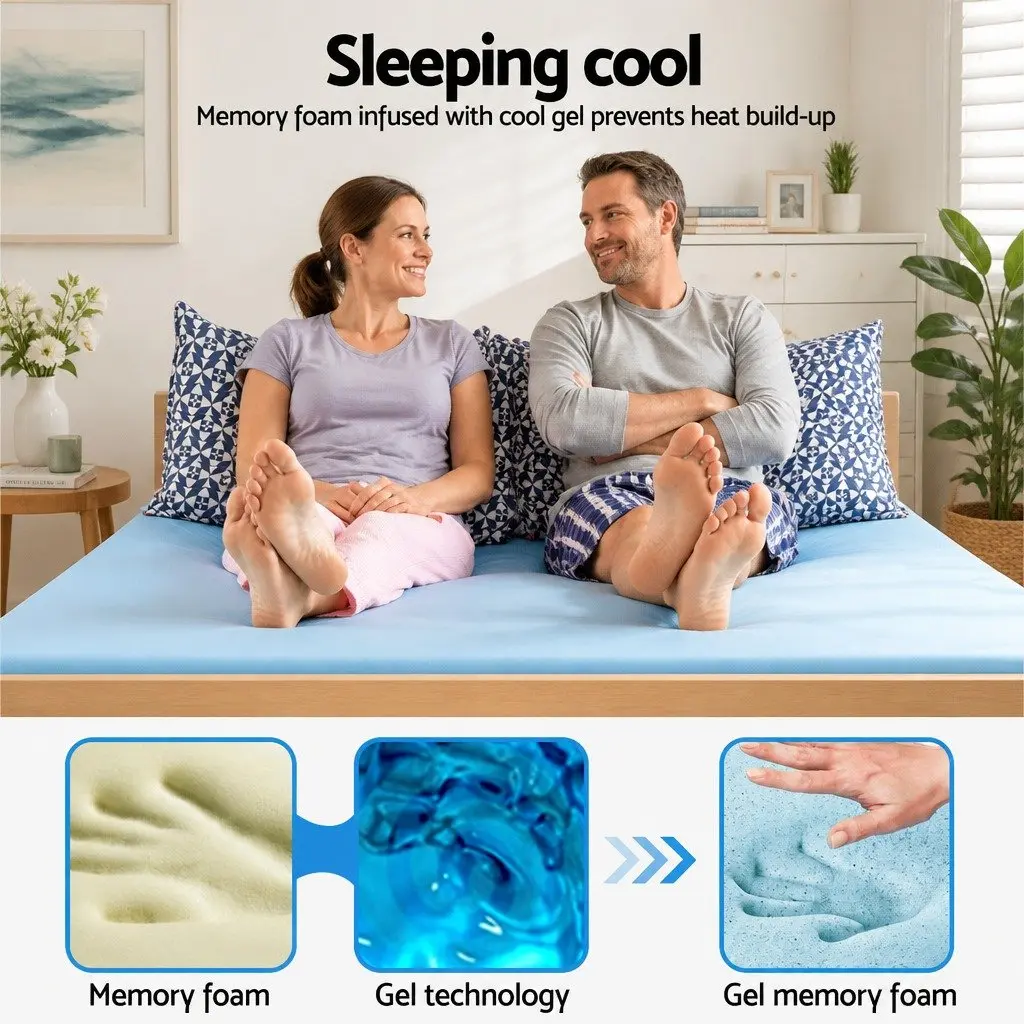 Cool Gel Memory Foam Mattress Topper 5cm King Single