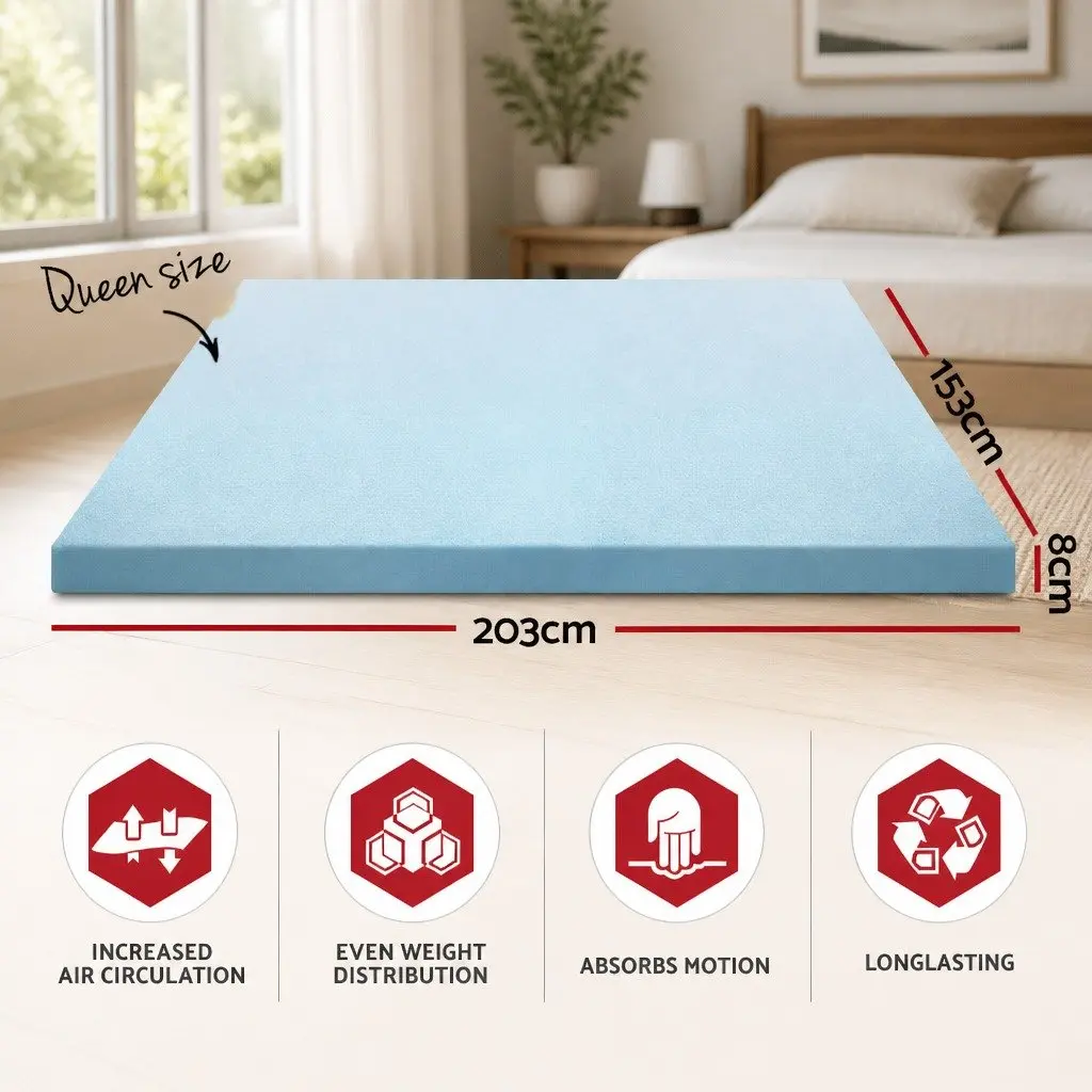 Queen Gel-Infused Memory Foam Mattress Topper 8cm