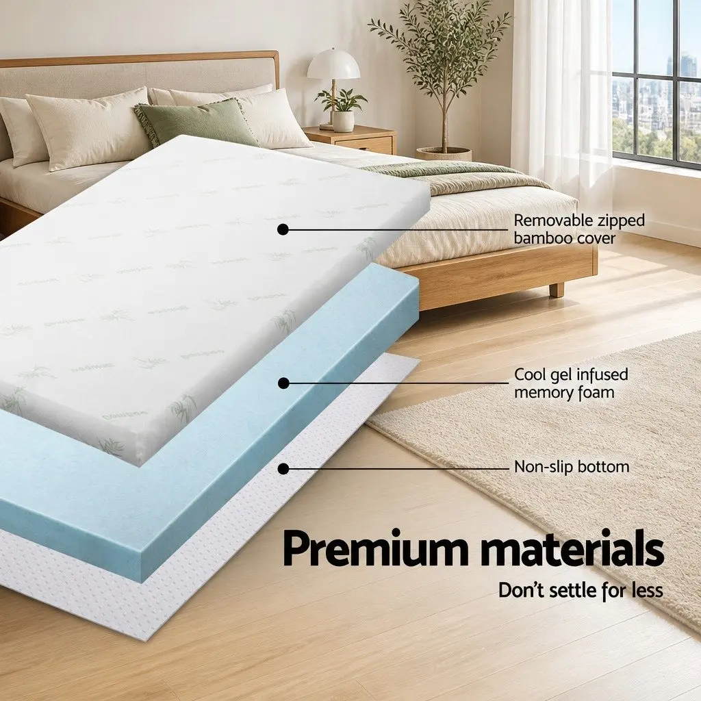 Queen Gel-Infused Memory Foam Mattress Topper 8cm