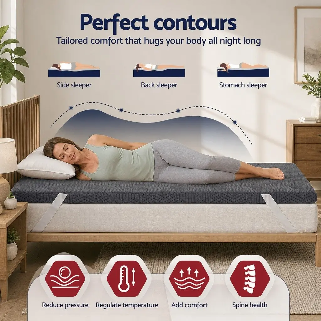 Dual Layer Gel Memory Foam Mattress Topper 8cm King Single Grey