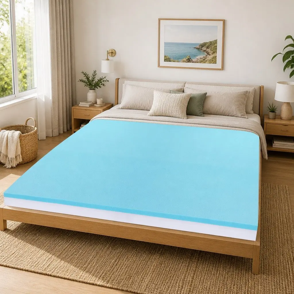 Mattress Topper Memory Foam 8cm Gel Dual Layer Bamboo Grey Queen