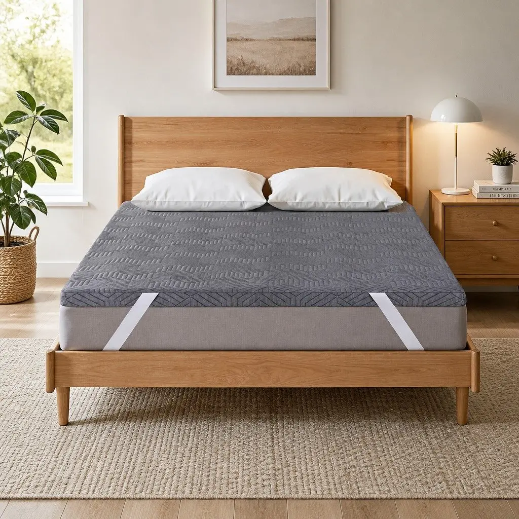 Mattress Topper Memory Foam 8cm Gel Dual Layer Bamboo Grey Queen