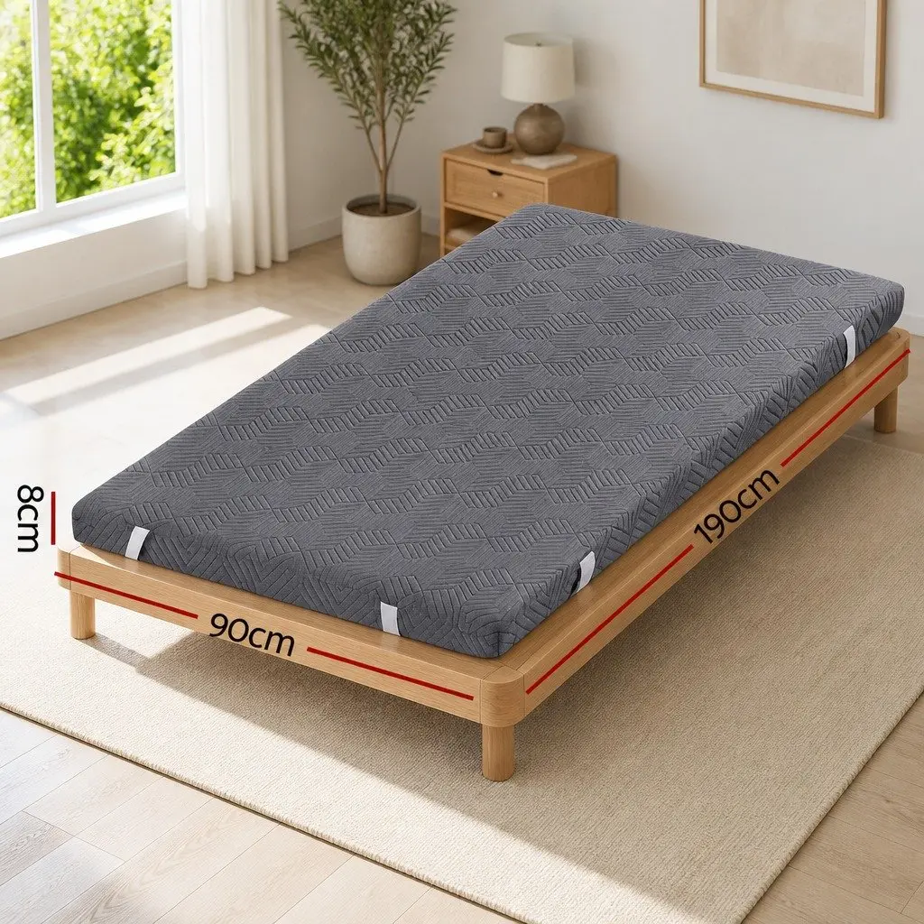 Memory Foam Mattress Topper 8cm Gel Dual Layer Bamboo Cover Single Bed Grey