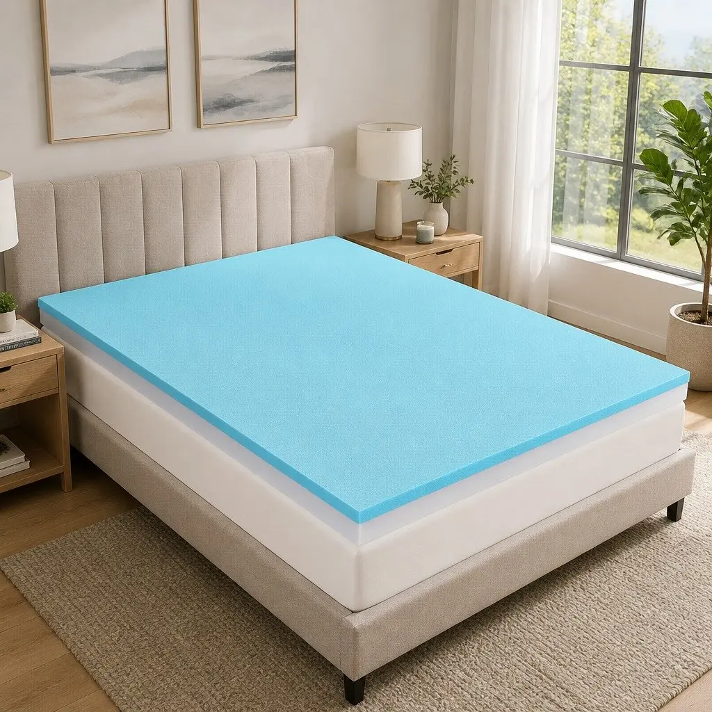 Memory Foam Mattress Topper 8cm Gel Dual Layer Bamboo Cover Single Bed Grey