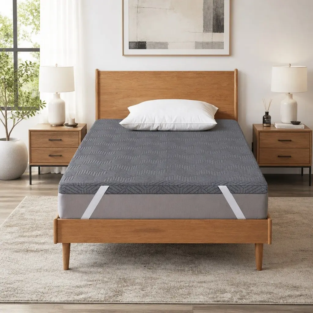 Memory Foam Mattress Topper 8cm Gel Dual Layer Bamboo Cover Single Bed Grey